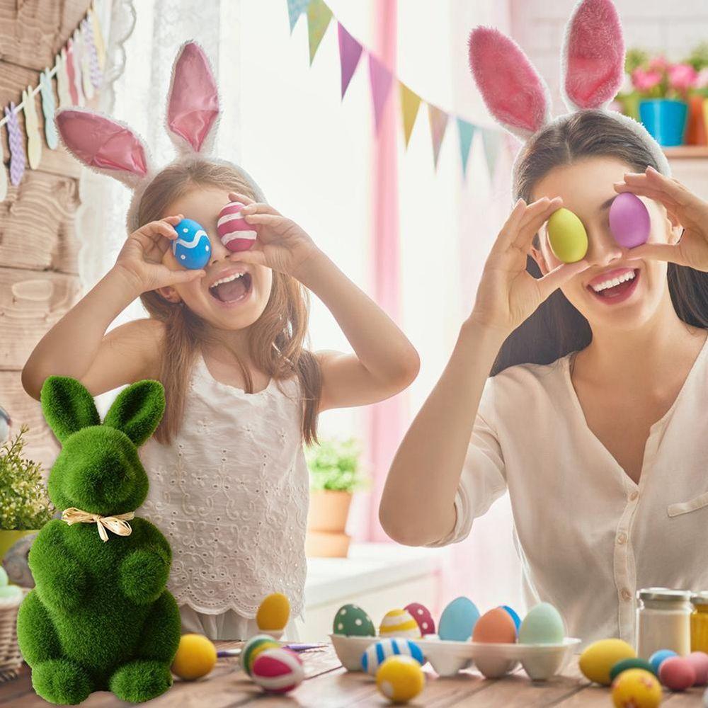 Statue Ornaments Easter Artificial Moss Bunny Artificial Turf Garden Decorations Home Office Decor