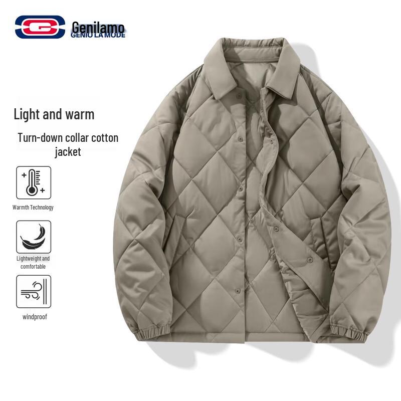 

GENIOLAMODE Men s Retro Shirt Collar Padded Jacket 3XL