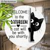 2D Flat Aluminium Bathroom Sign with Black Cat Pattern - Funny Decorative Sign & Plaque - Ideal for Bathroom Wall Decoration - Home Hanging Decor for
