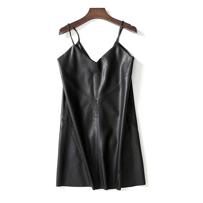 

Женская кожаная юбка на ремне, платье из искусственной кожи, летние женские платья без рукавов XL чёрный