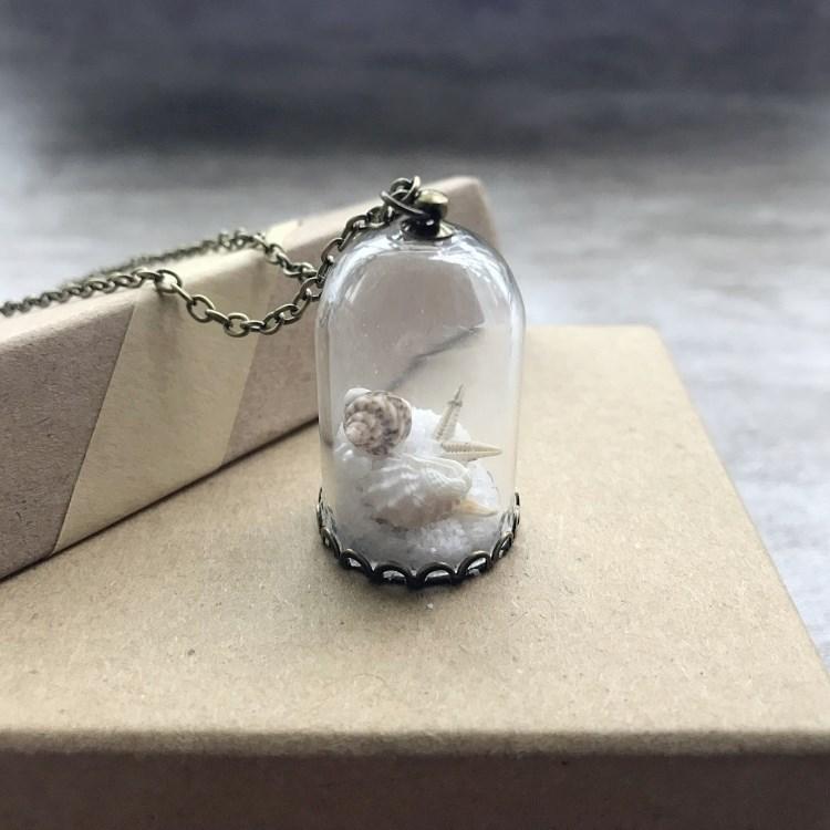 Retro and beautiful dandelion necklace plant dried flower glass ball pendant men's and women's collarbone sweater chain with accessories