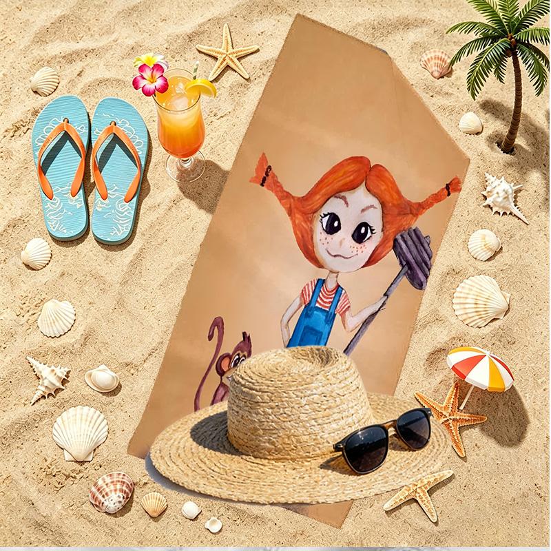Pippi Longstocking Print Beach Towel, Versatile Lightweight Absorbent Beach Towel for Pool Surf Yoga Bathroom, Perfect Birthday Holiday Gift