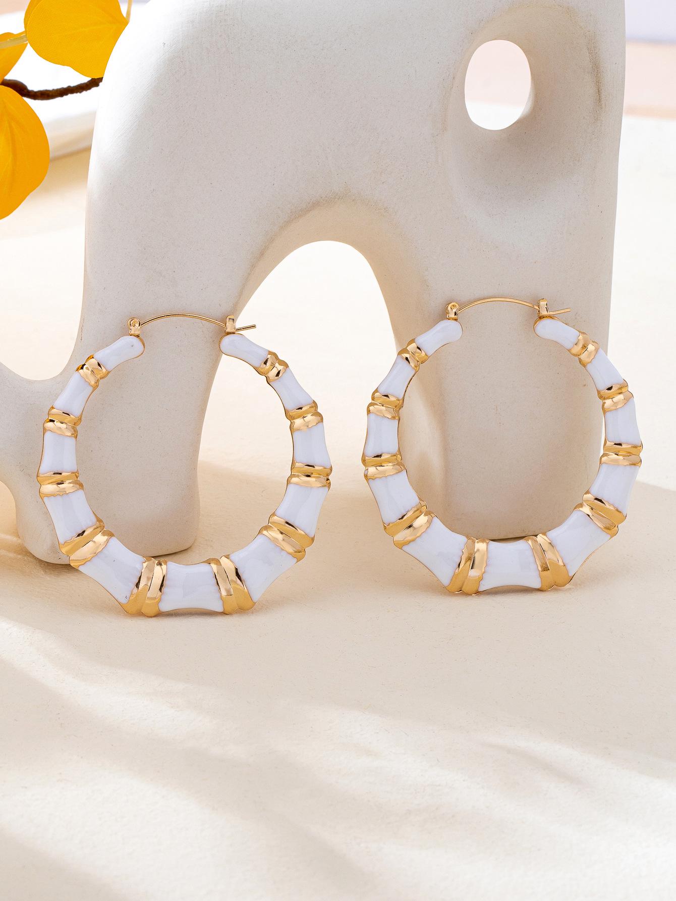 European Retro Colorful Enamel Bamboo Drop Earrings - Unique Round Design