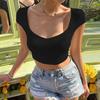 Spring and Summer New Women's V-neck Backless Ultra-short Sexy Short-sleeved T-shirt