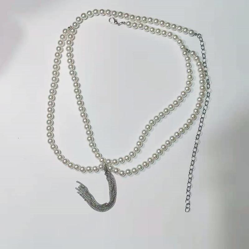 Simple wavy temperament body chain sexy dress multi-layer pearl fringed waist chain women