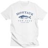 Montauk Nowy Jork Wędkarstwo 1686 Koszulka Męska Bawełniana Koszulka z Rybą Prezent dla Wędkarza na Emeryturze T-shirt z Krótkim Rękawem Drukowany Top Prezent