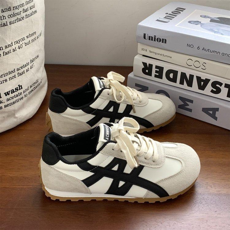 Soft leather version~ Forrest Gump shoes women's 2025 autumn new round head thick sole color matching non-slip comfortable casual sports shoes tide