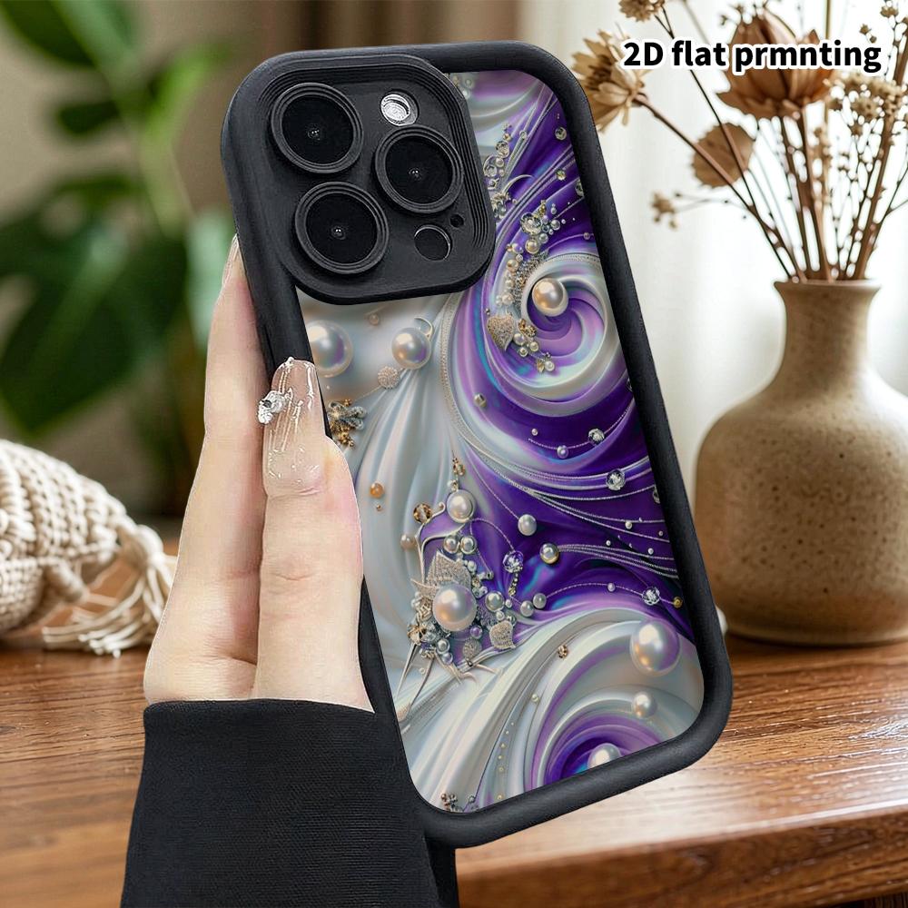 Phone Case: 2D Flat Design Suitable for iPhone 18 17 16 15 14 13 Pro Stepped Protective Case, Purple and White Spiral, Christmas and Halloween Gift