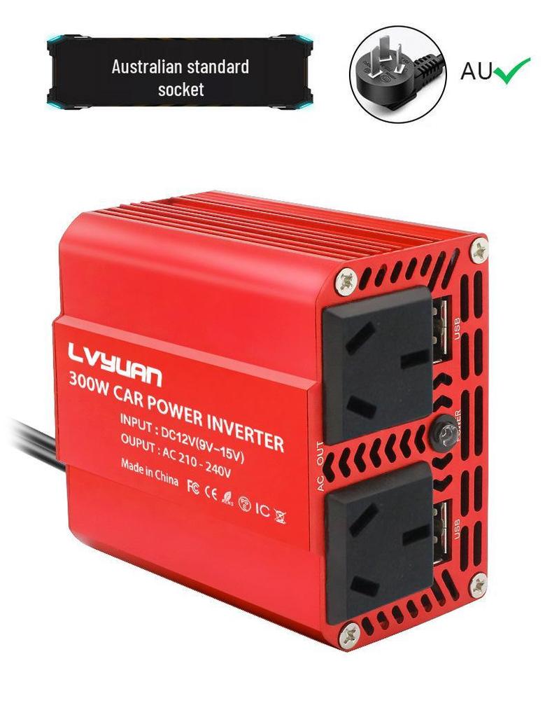 12V To 110V/220V Car Inverter with Dual USB & Cigarette Lighter Plug, 300W