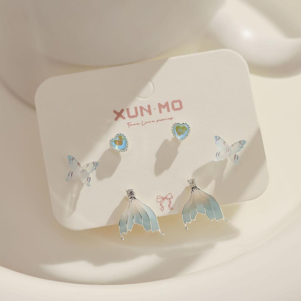 2024 New Blue Tone Silver Stud Earrings for Women