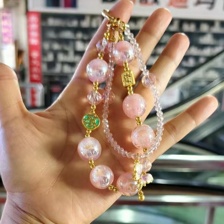 Light Luxury Crystal T-word Mobile Phone Chain Short Beaded Mobile Phone Lanyard Pearl Portable Lanyard Butterfly Internet Celebrity Women's Jewelry