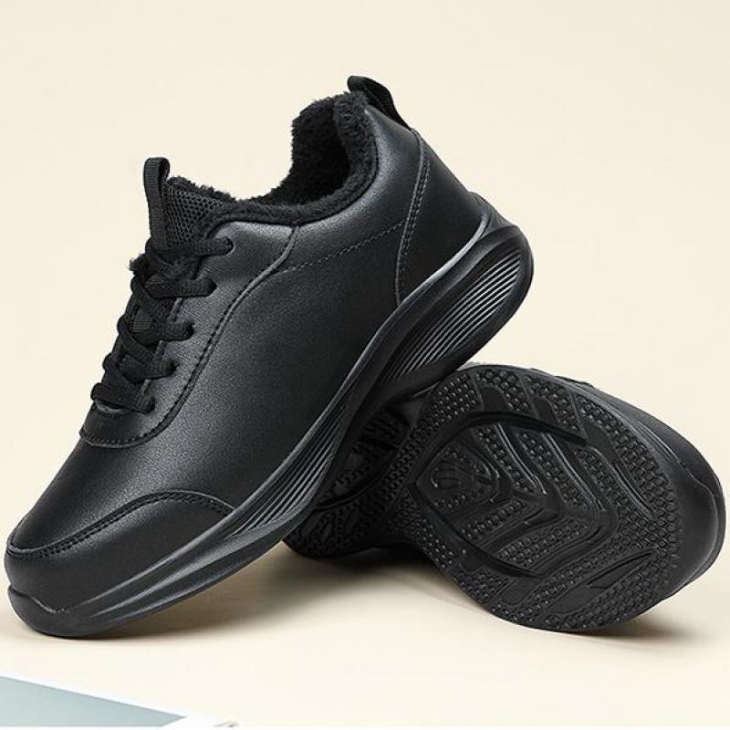 Women's Winter Sneakers With Fur Black Leather Sneakers Woman Non Slip Casual Shoes For Women Warm Waterproof Sport Shoes Ladies