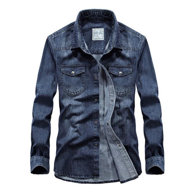 Spring and Autumn Denim Shirts, Men's Pure Cotton Casual Long Sleeved Shirts, Loose Fitting Men's Top