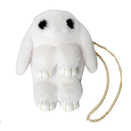 Plush Cartoon Rabbit Shaped Crossbody Bag Soft Faux Fur Rabbit Shoulder Bag Fluffy Cute Bunny Sling Bag for Women Girls