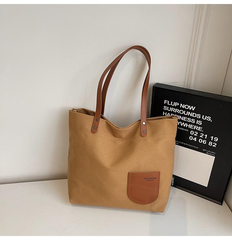 

Fashion canvas splicing Going out shopping handbag New student large-capacity casual tote bag Simple shoulder bag