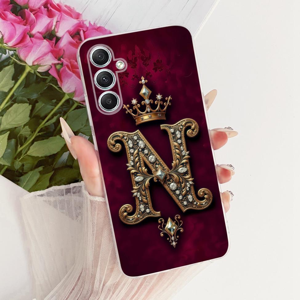 Clear For Samsung Galaxy A35 5G Case Luxury Crown A-Z Letters 2D Flat Pattern Soft Casing For Samsung A35 5G A356E A356B Cover