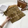 Old money style printed silk scarf retro brown scarf neck square scarf fashionable versatile herringbone pattern cotton and linen silk scarf