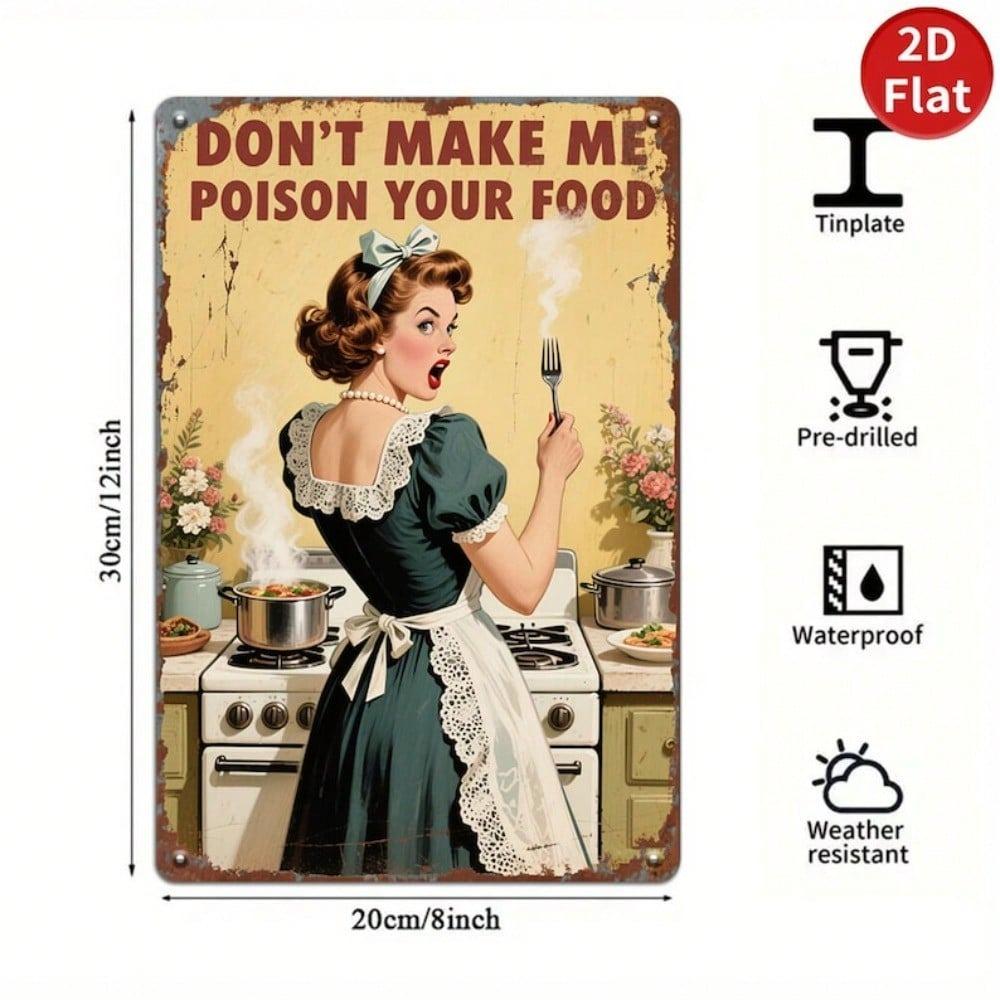 Vintage Metal Tin Sign Funny Kitchen Wall Decor Poison Food Humor Plaque
