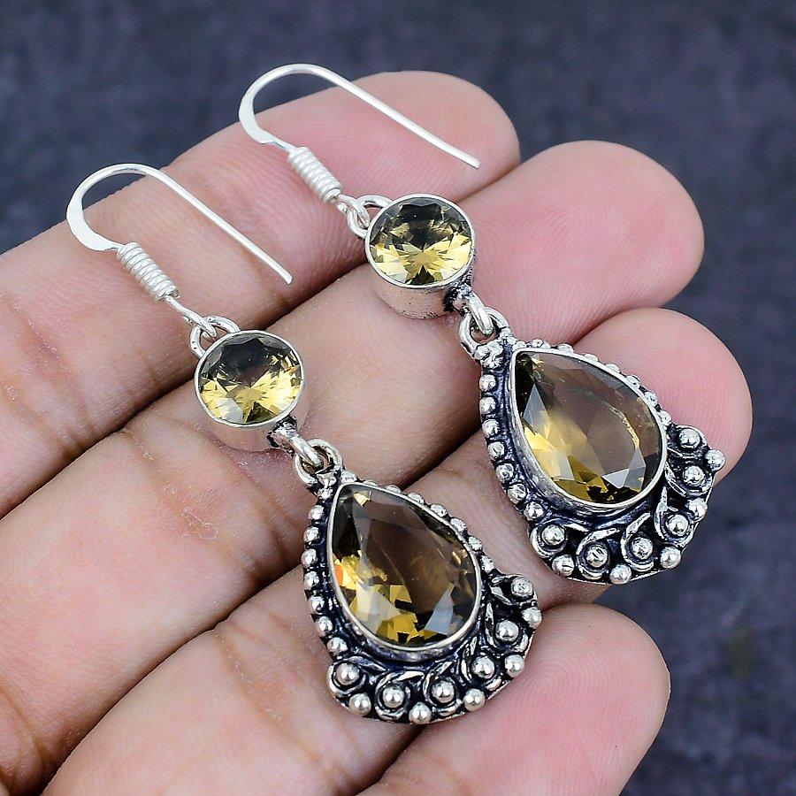 Smoky Topaz Gemstone 925 Sterling Silver Earring 2.17"