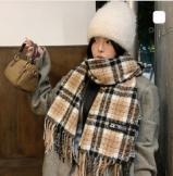 Retro plaid Japanese and Korean atmosphere plaid scarf women's plaid series contrasting color warm shawl student scarf