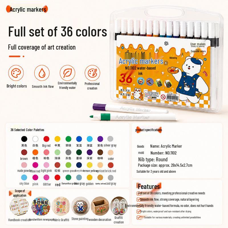 Acrylic Watercolor Marker with Soft Tip - Washable & Non-Bleeding for Kids' Art & Graffiti.