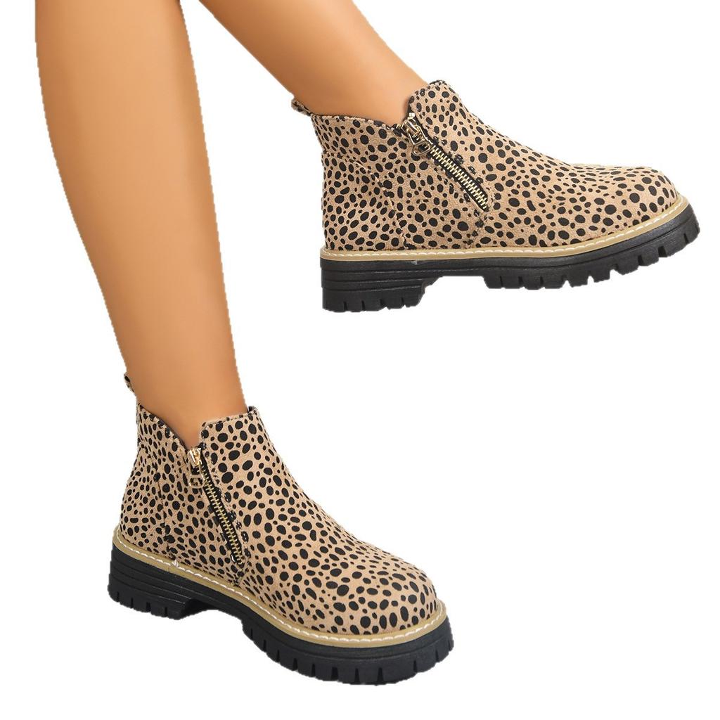 Large size leopard print new European and American Martin boots Chelsea boots pointed square heel short boots single boots