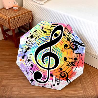 1 PC Automatic Folding Umbrella - Musical Symbols Pattern, Portable & Foldable Design with 8 Ribs, Christmas Birthday Gifts