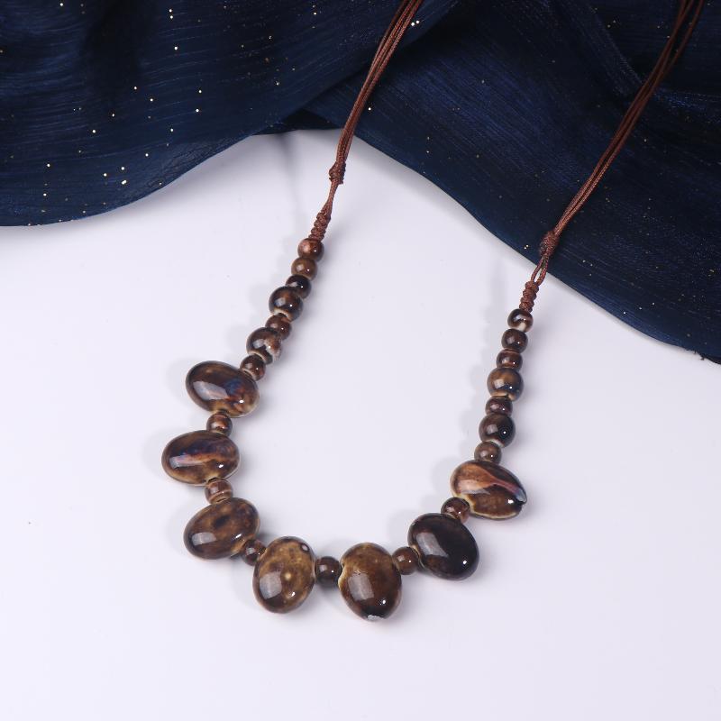 Colorful Ceramic Bean Necklace Handmade Boho Pendant Adjustable Vintage Jewelry For Women Gift