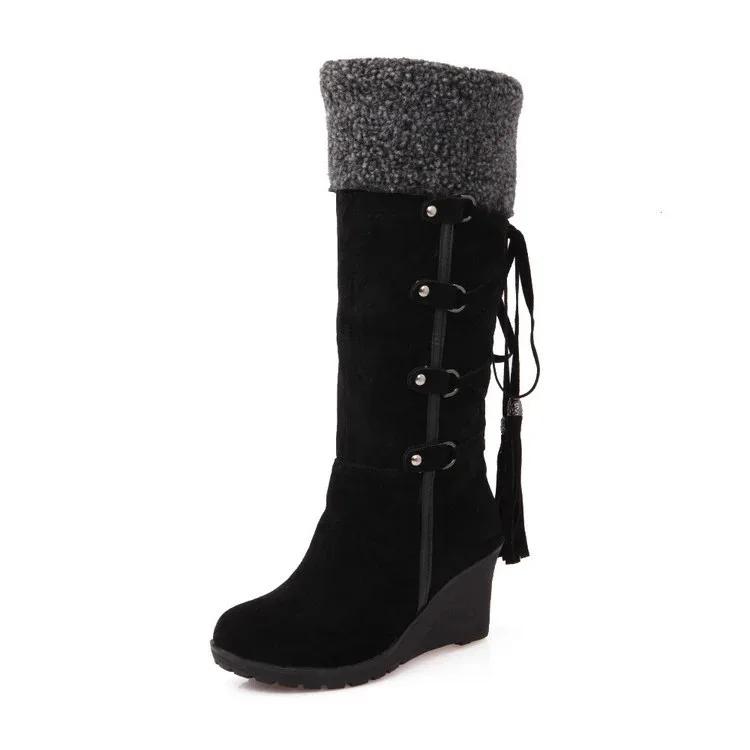 Women's High Boots 2024 Winter Fashion Lace-up Tassel Long Boots Women Platform Wedge Snow Boots Warm Cotton Boots Mujer