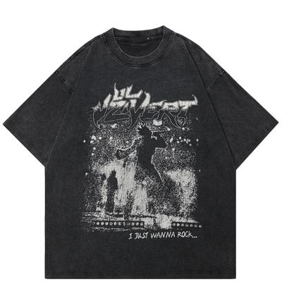 T-shirt Grafica Streetwear Punk-rock Cotone Lavato Nero Maglietta Unisex Top T-shirt Estiva Maniche Corte