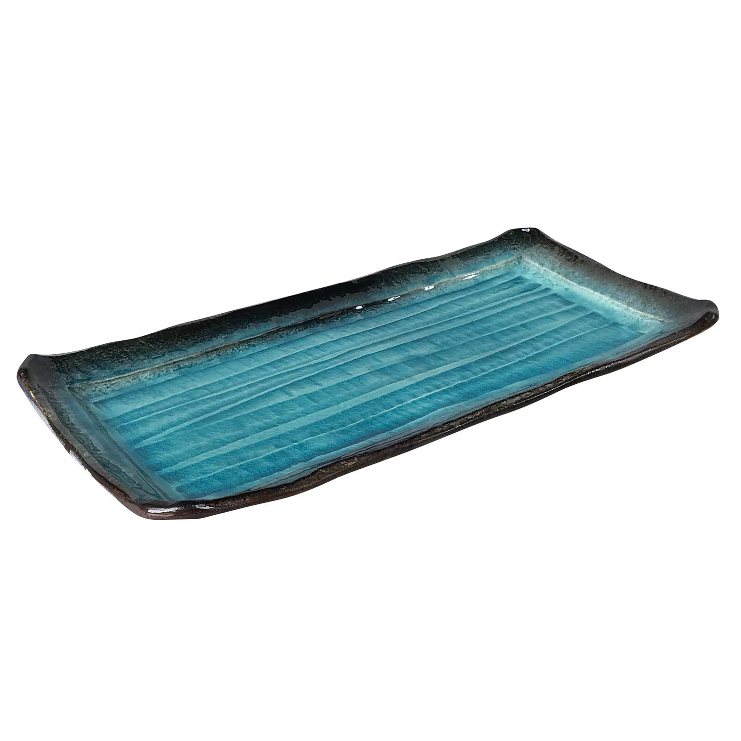 

Mino Ware Yamasaku Kiln Shaving Large Plate Serving Plate Rectangular Plate Diameter Approximately 43cm x Depth 22cm Made in Japan Turkish Blue синий