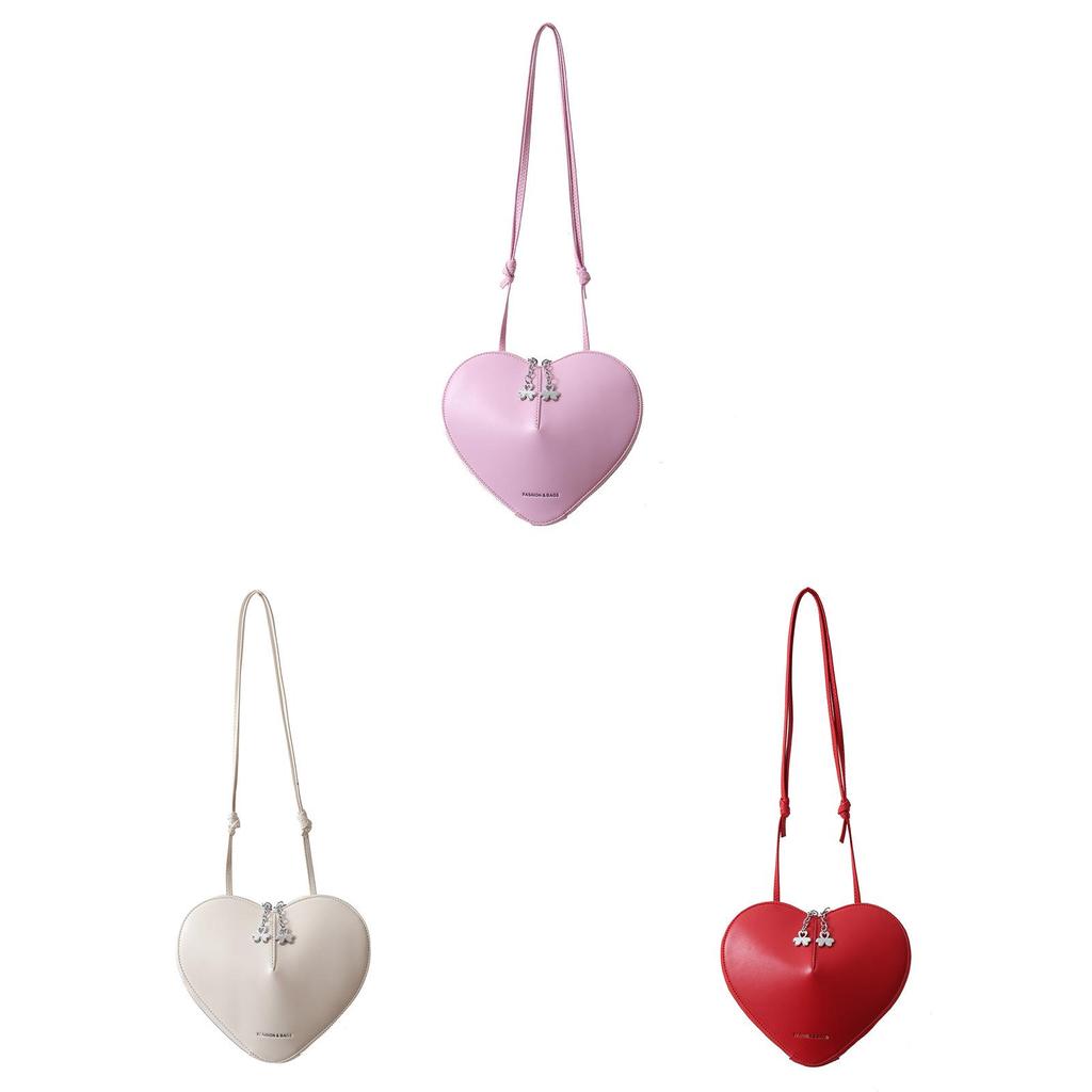 Borsa a Spalla a Forma di Cuore in PU per Ragazze con Chiusura a Zip e Tasca per Cellulare