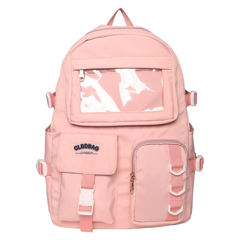 

Student backpack Korean version of fashion college style junior high school campus schoolbag large capacity computer backpack розовый