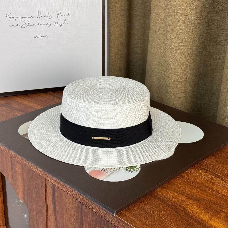 Top hat Flat top straw hat Big head circumference straw hat Sunscreen visor hat Big brim straw hat Seaside beach hat Women 57-62CM белый