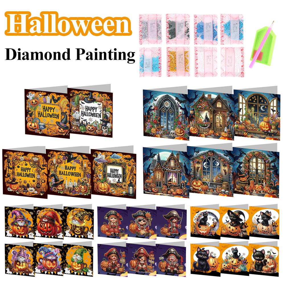 

5/6Pcs Diamond Handmade Card Halloween Special Shape DIY Diamond Painting Card Handmade Gifts for Family Friends and Lover
