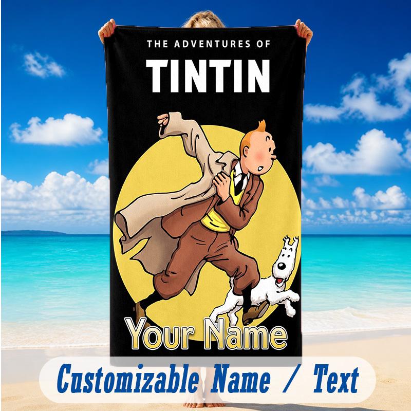 Strandtuch mit individuellem Namen und Text, Schnell trocknendes großes Handtuch für Strand und ZuhauseTintin