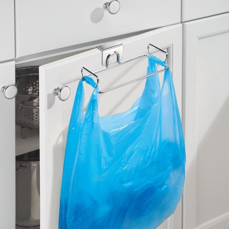 1pc Stainless Steel Kitchen Garbage Rack, Cabinet Door Garbage Bag Holder