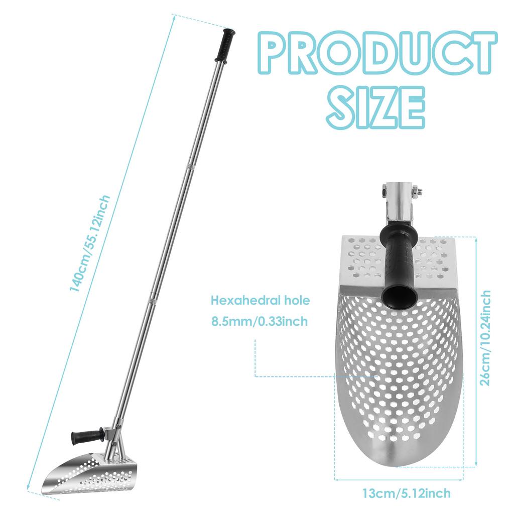 304 Stainless Steel Beach Sand Scoop Metal Detecting with Removable Long Handle Fast Sifting Metal Treasure Hunting Shovel Tool