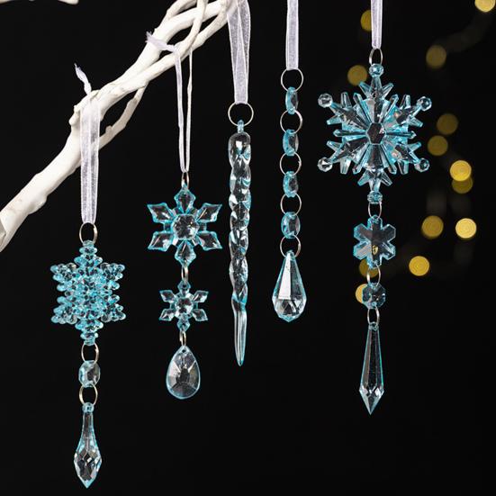 Crystal Christmas Ornaments for Tree Clear Acrylic Snowflake Icicle Ornaments with Drop Pendants for Winter Wonderland Chandelier Xmas Tree Decor