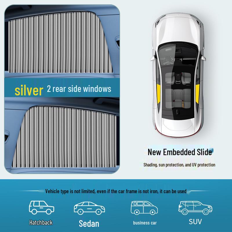 Automatic Retractable Car Sunshade Curtain with Embedded Blackout Privacy and Magnetic Track for Side Windows