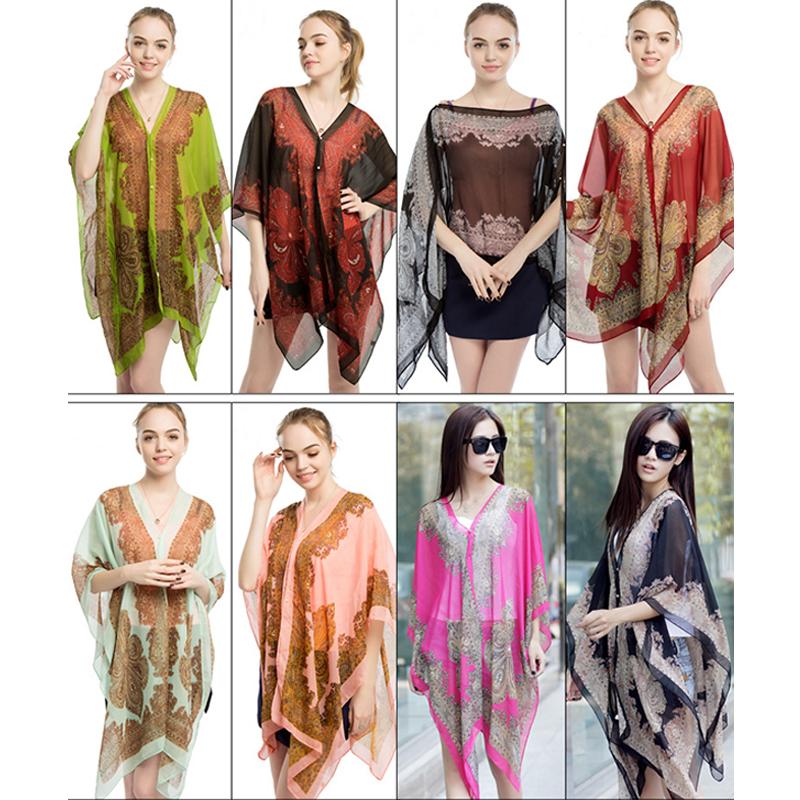 Summer Sun Protection Chiffon Printed Scarf  Scarf Polyester Shawls For Women Beach Silk Variable Decorative Shawl