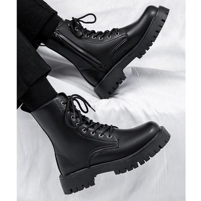 Lente Herfst Echt Lederen Schoenen Heren Mode Laarzen Hoge top Merk Heren Enkellaarsjes Puur Zwart Antislip Dikke Zool