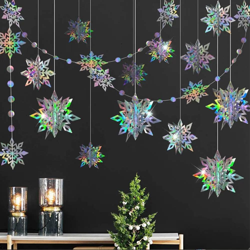 Laser Mirror Paper Star Dot Garland for Wedding Kids 1st Birthday Party Decoration Baby Shower Christmas Hanging Banner Supplies