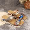 Summer Women's Shoes Large Size Wedge Heels Slippers Flower Leopard Print Platform Sandals
