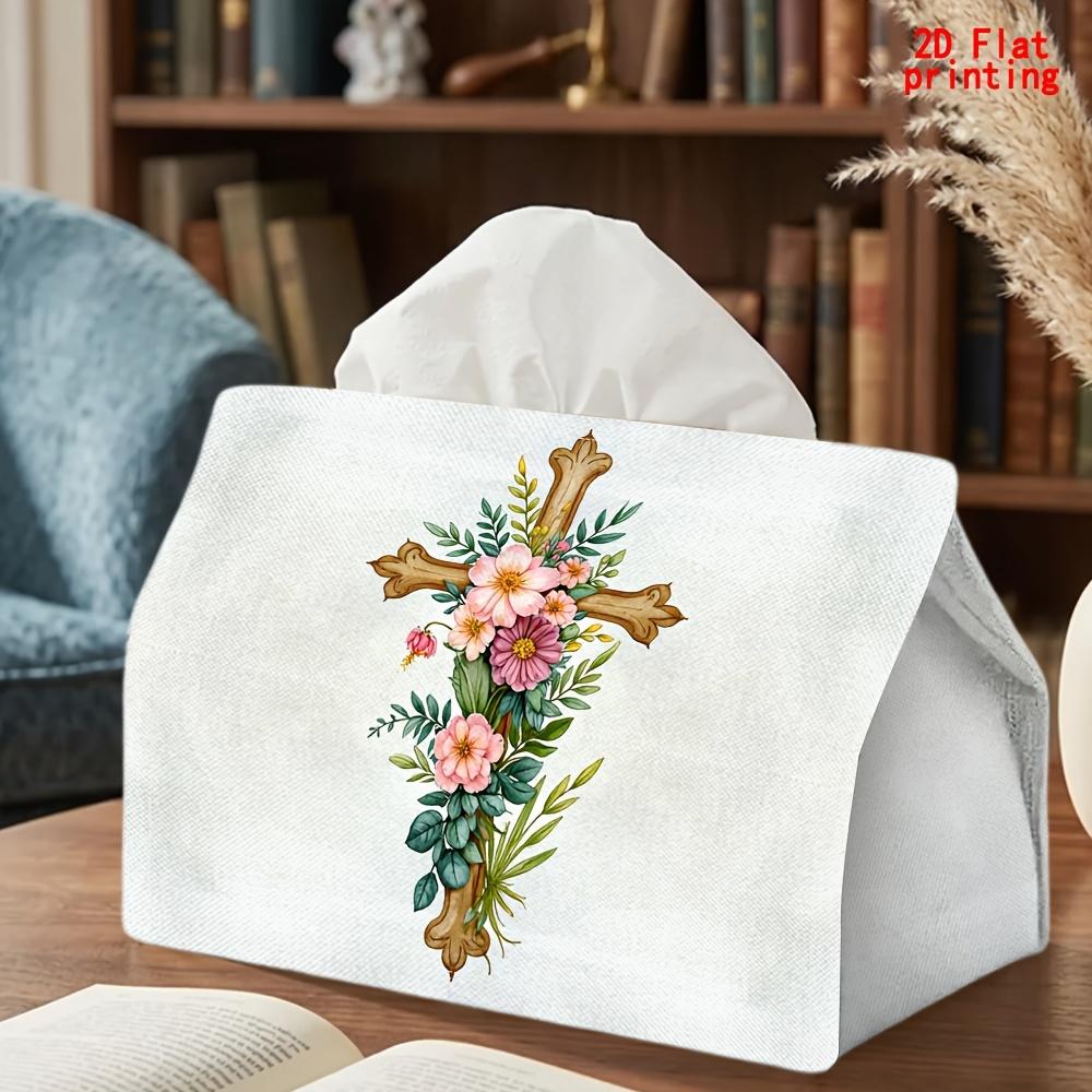 2D Flat 1pc, Tissue Box, Cross Wreath Pattern Napkin Dispenser Box, Reusable, Daily Desktop Tissue Storage Box, Suitable for Kitchen, Living Room, Bed