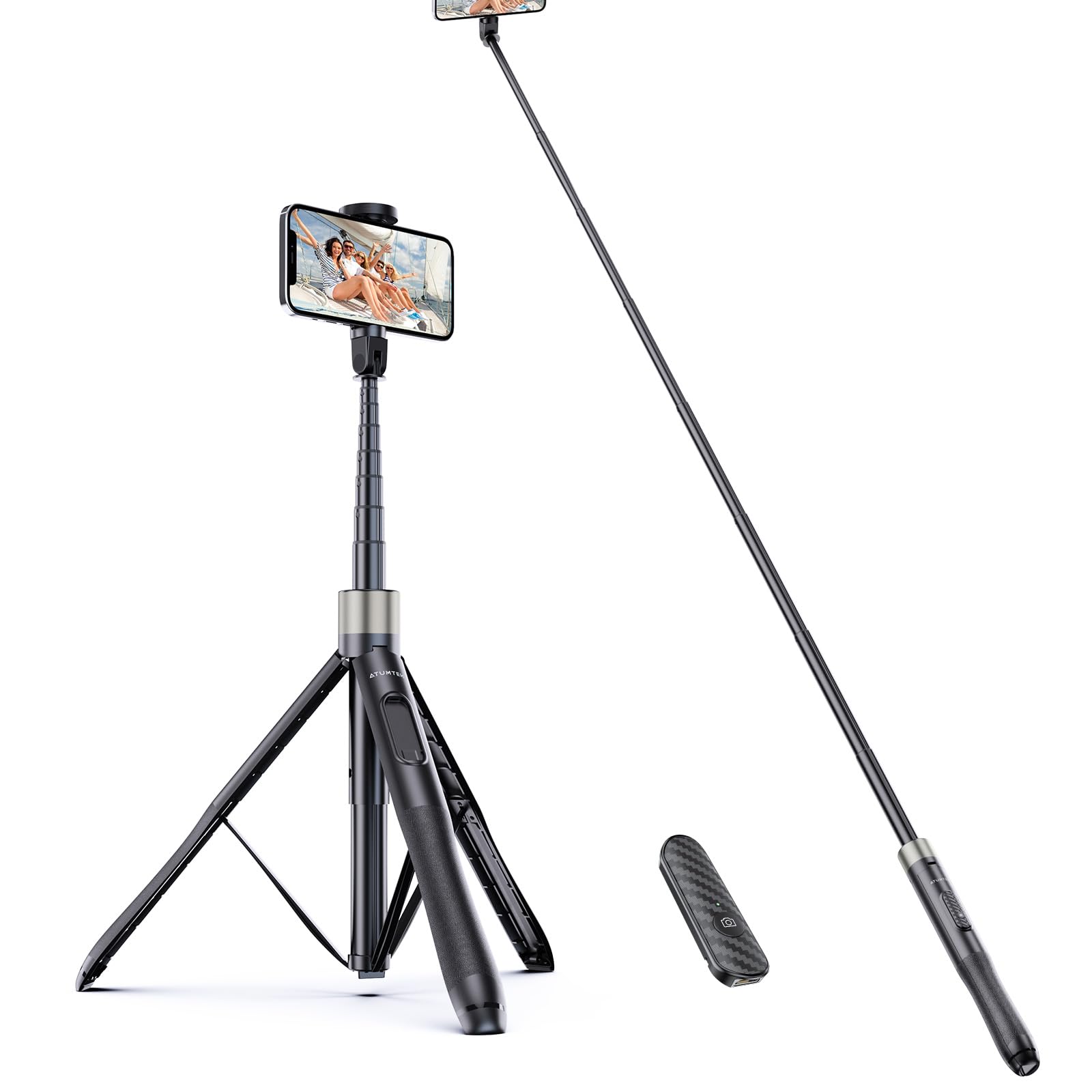 

ATUMTEK Smartphone Selfie 165cm Long Selfie зроблено з Bluetooth Remote Control підтримує 360 градусів для YouTube Sports Photo Чорний штатив, палиця, тип, чорний