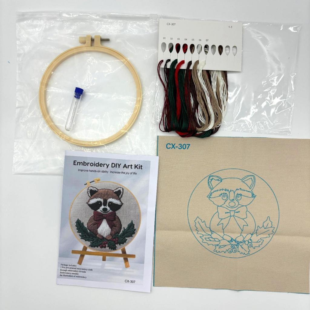 1set Christmas animal embroidery kit, suitable for beginners, includes English stitch instructions. DIY embroidery craft material kit.