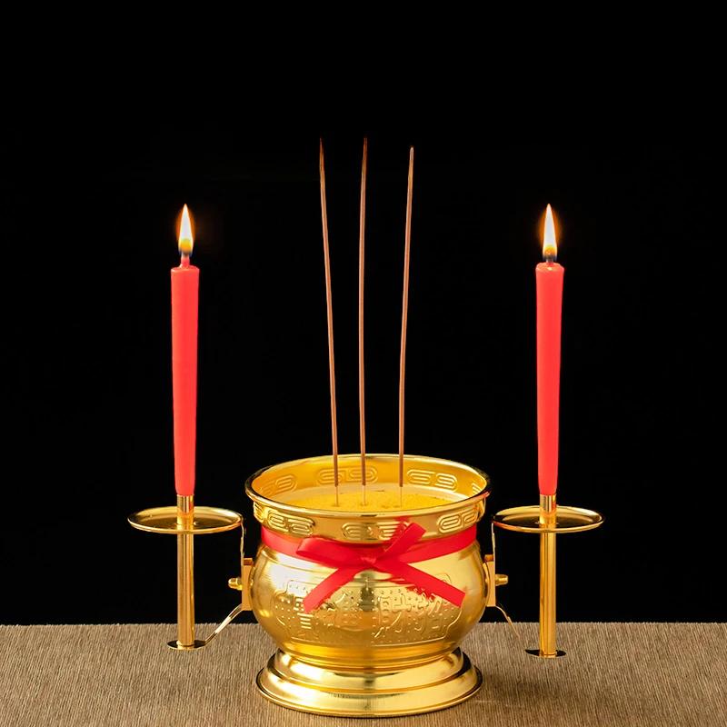 1pc Metal Incense Burner Ornament Temple Incense Burner Candlestick Buddha Hall Desktop Incense Burner Pray for Auspiciousness