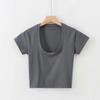 Letní Slim Sportovní Vesta Sexy Ženy Krátký rukáv Výstřih do U Šedé Tričko Tílka Dámské Jednobarevné Černobílé Korejské Crop Tops Y2k