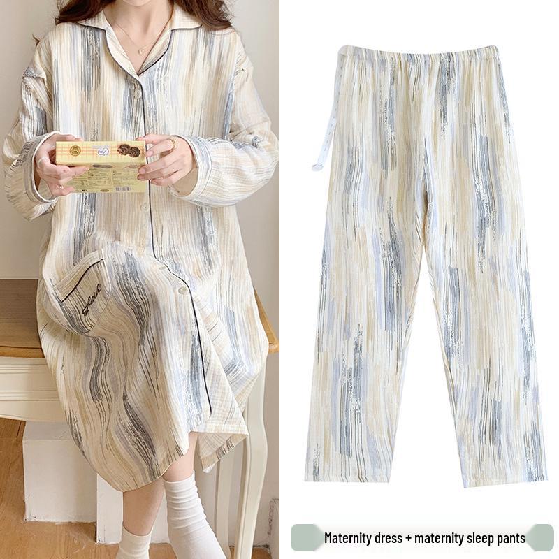 Pure Cotton Gauze Maternity Dress - Summer Nursing Nightgown for Hospital & Home, Plus Size, Women's Spring/Autumn Pregnancy Pajamas.